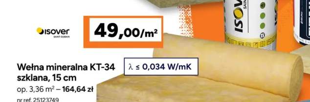 Wełna mineralna Isover KT-34 szklana 15 cm